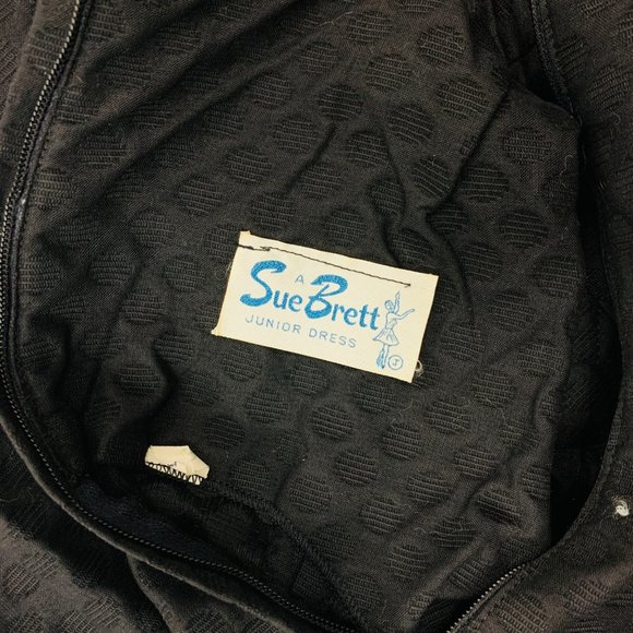 Vintage 1960s Mod Mini Dress Black Circles Peter Pan Collar | B 36" - Picture 8 of 12